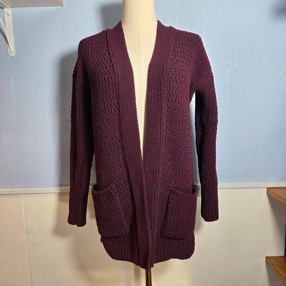SO Small Plum Maroon Longsleeve Knit Open Cardigan Sweater - Picture 1 of 10